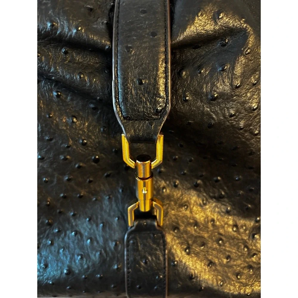 GILI Got It Love It Hobo Bag Large Black Ostrich Embossed Leather Tassel Charm